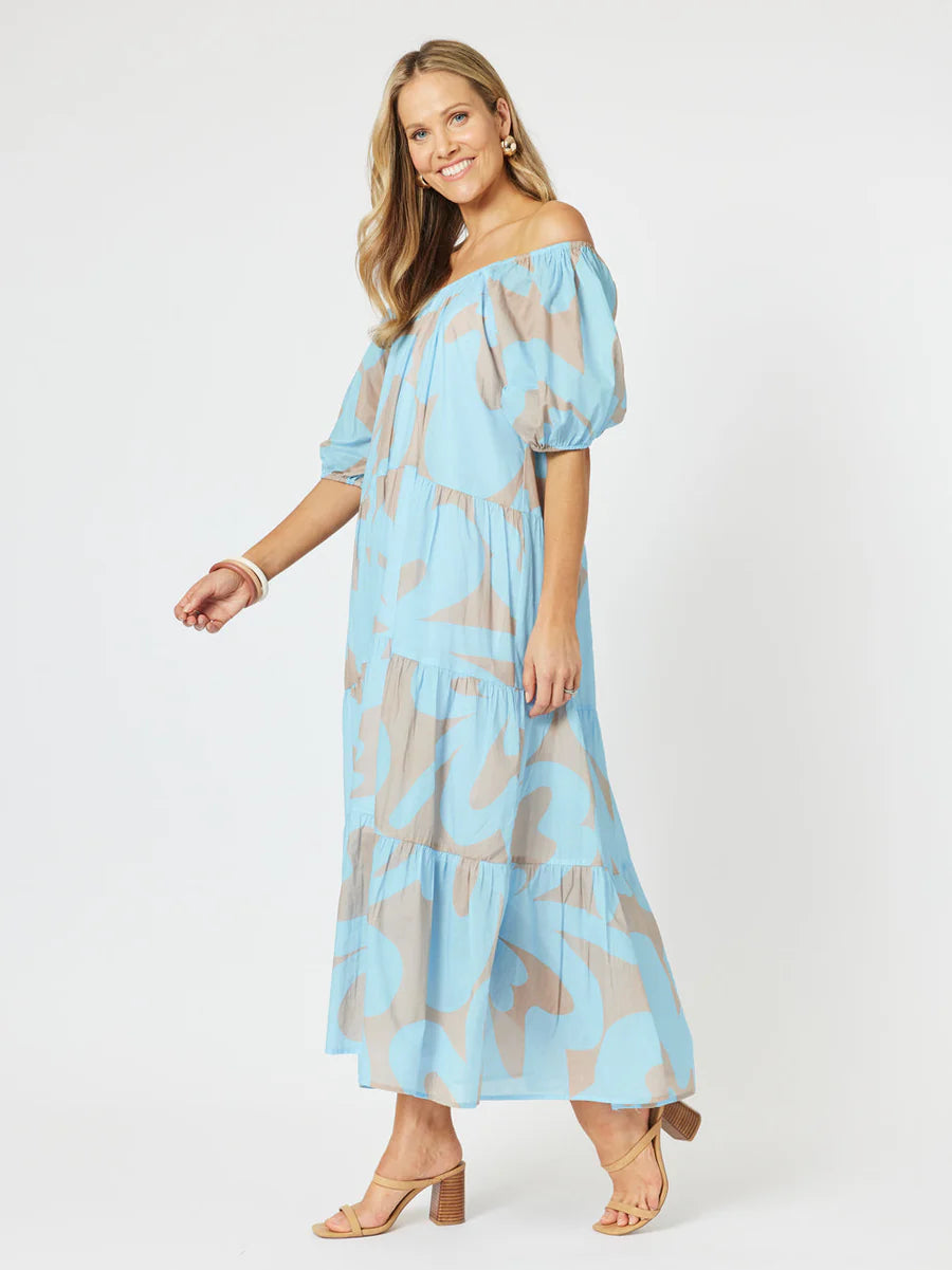 Malaba Off The Shoulder Dress - Blue