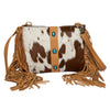 Cowhide Clutch Bag With Turquoise Stonework and Fringes