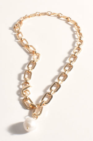 Pearl Drop Metal Chain Necklace