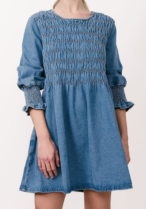 Shirred Denim Dress