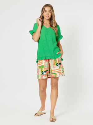 Tulum V Neck Top - Emerald