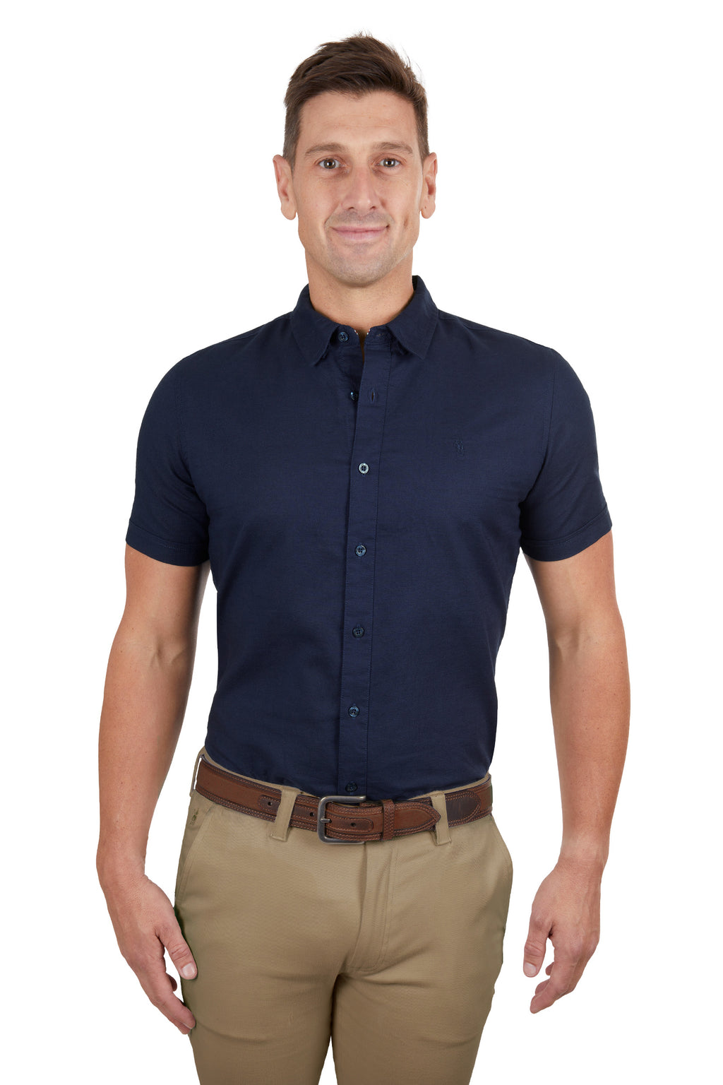 Men's Linen Tailored S/s Shirt- Navy