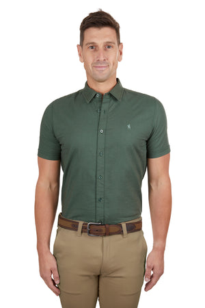 Men's Linen Tailored S/s Shirt- Green