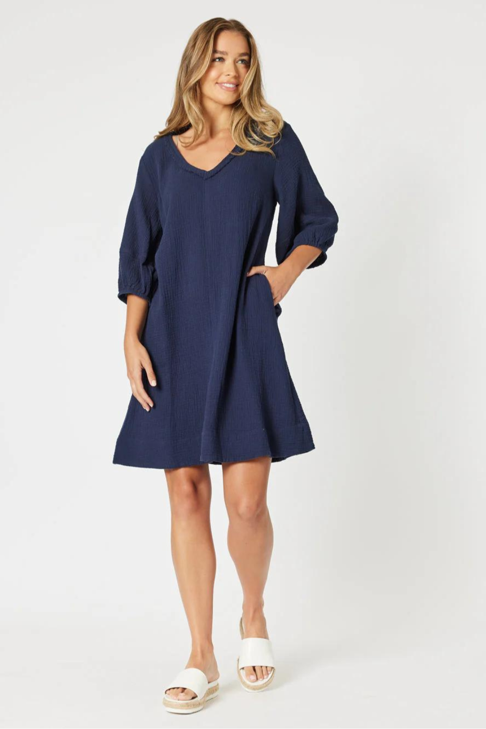 Byron Cotton Dress - Navy