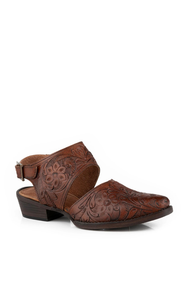 Dianna Cognac Tooled Ankle Strap Shoe