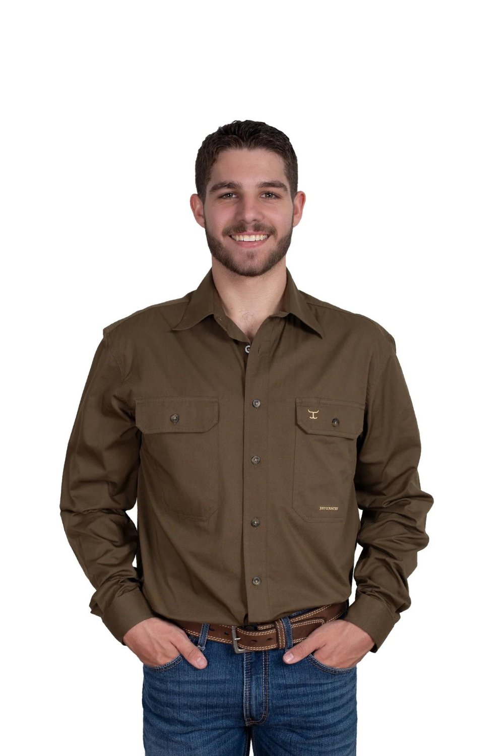 Men's - Evan - Full Button Work Shirt- Bark