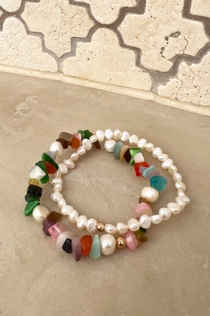 Stone Chips Pearl Bracelet Set